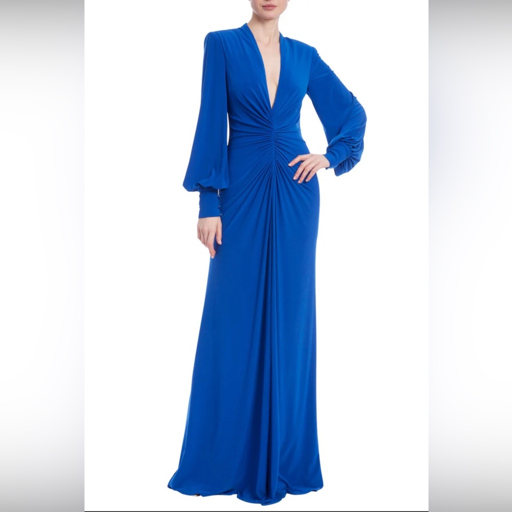 Betsy & Adam Royal Blue Ruched V-Neck Long Sleeve Dress